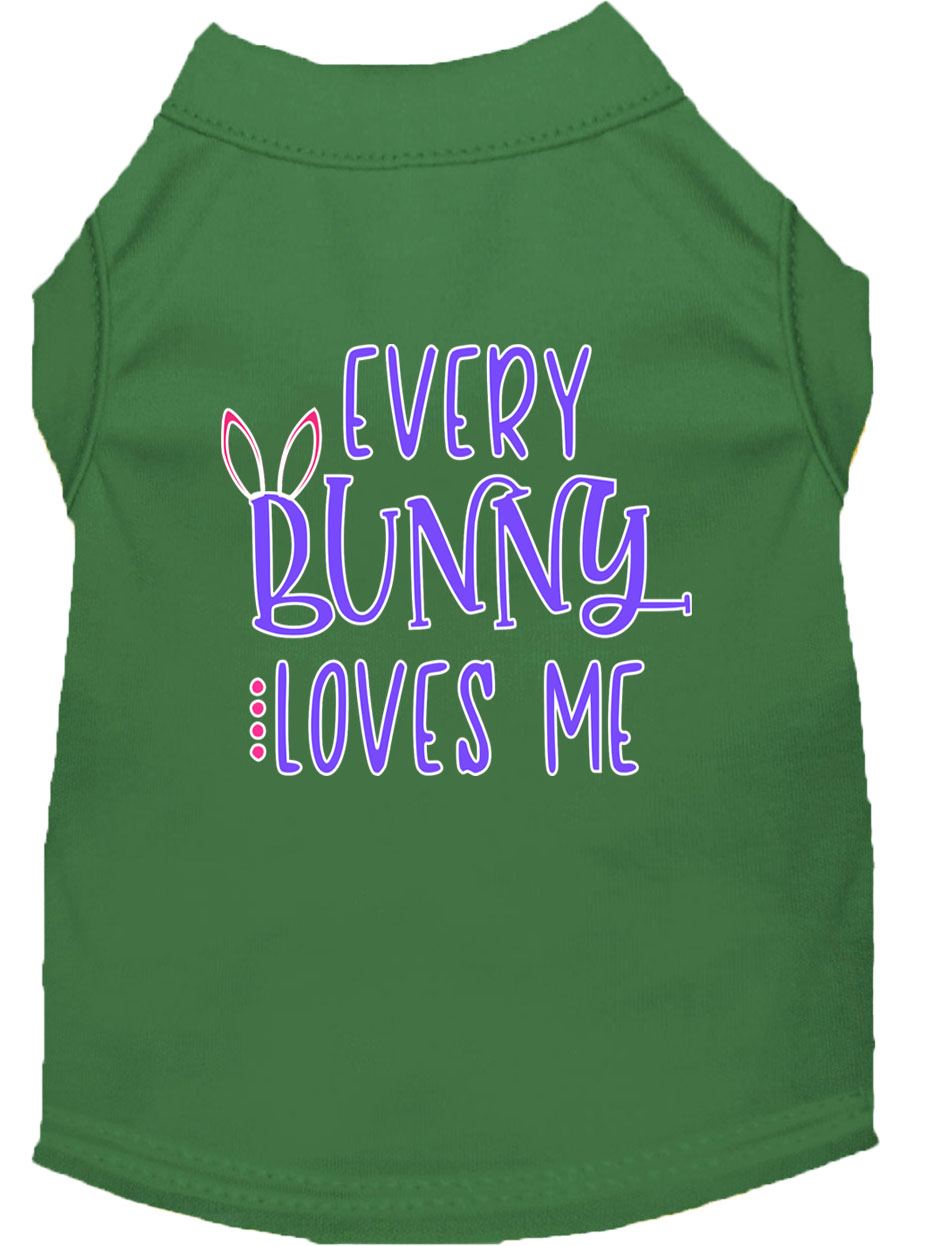 Every Bunny Loves me Screen Print Dog Shirt Green Med